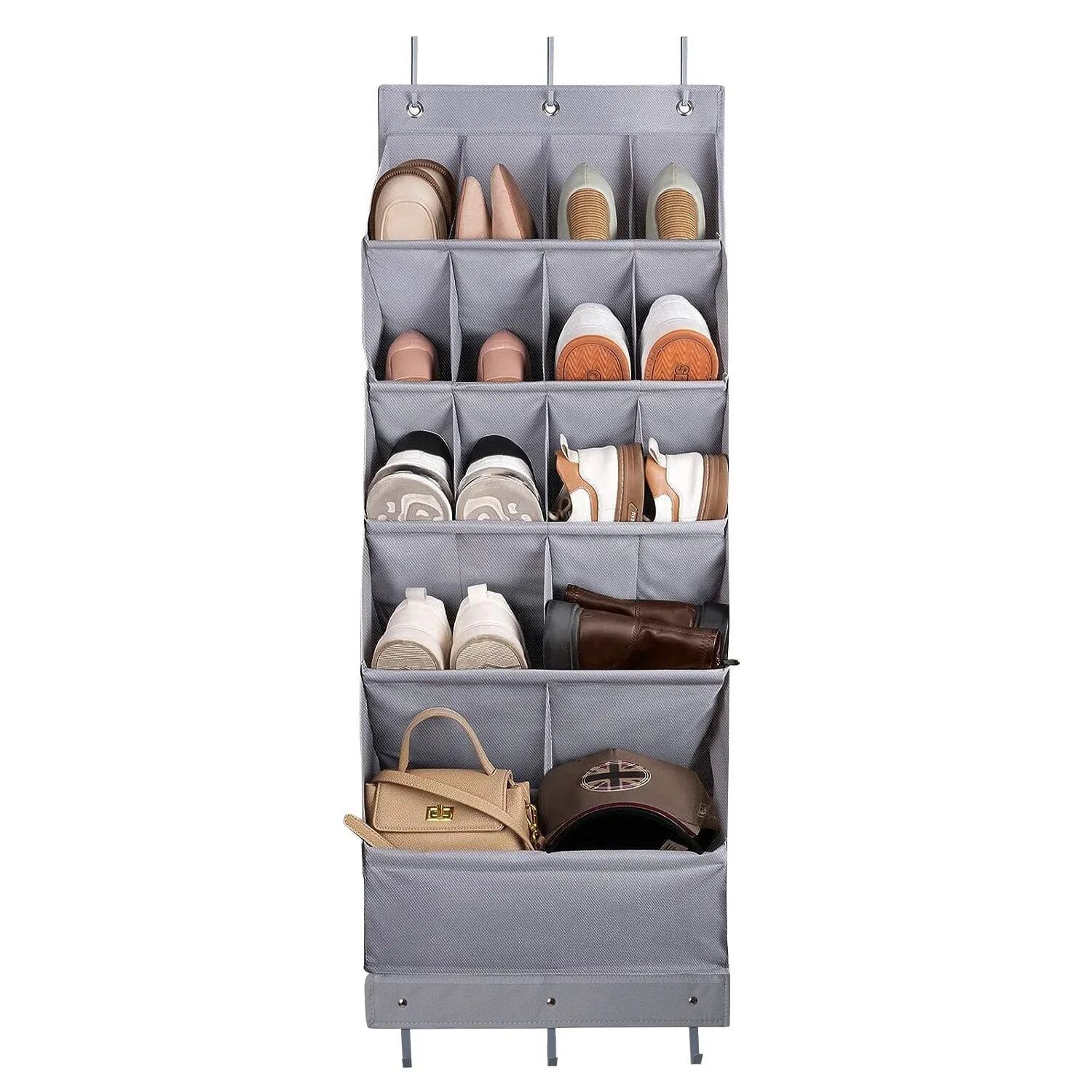 16 Pockets Over The Door Shoe Organizer 5 Tier with 6 Hooks