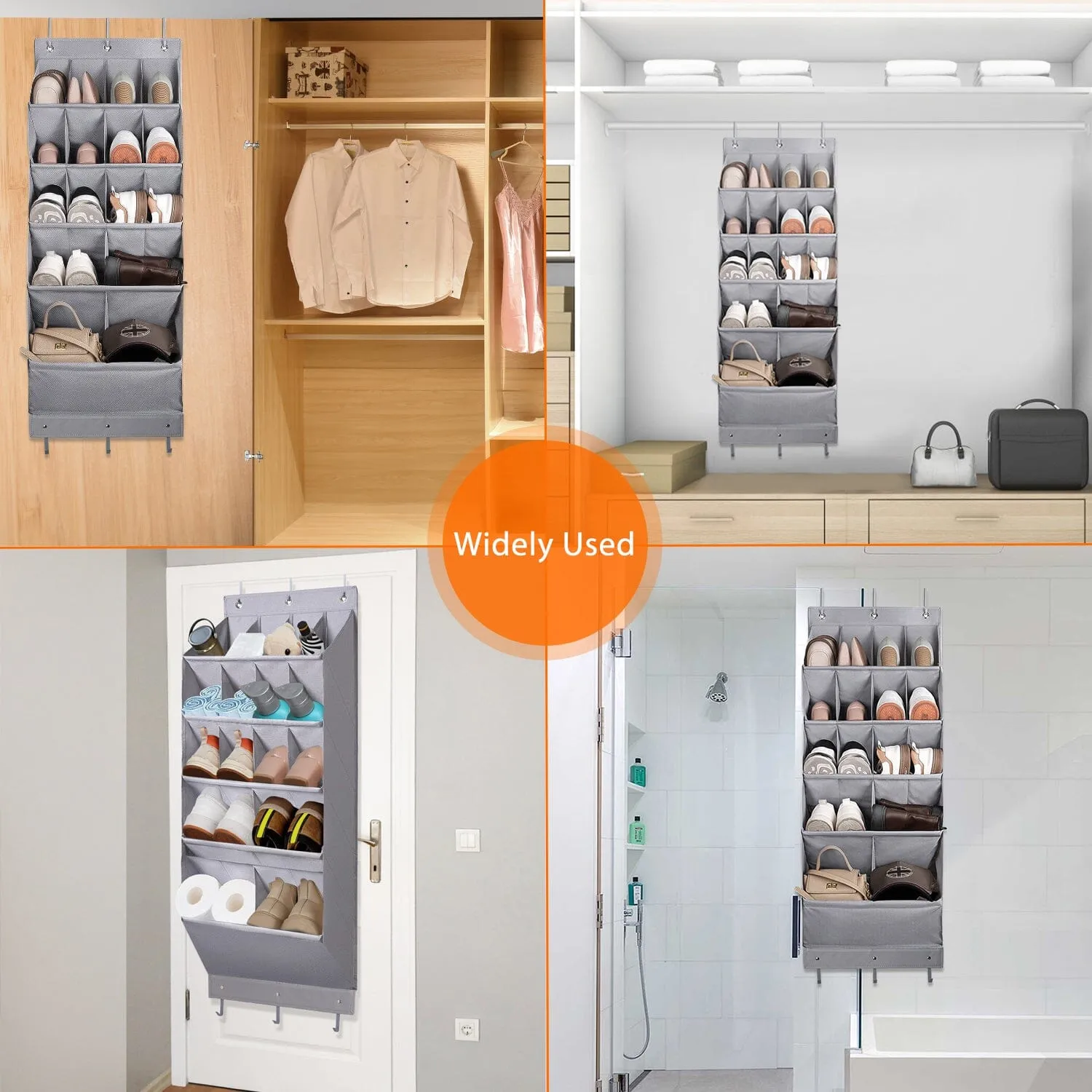 16 Pockets Over The Door Shoe Organizer 5 Tier with 6 Hooks