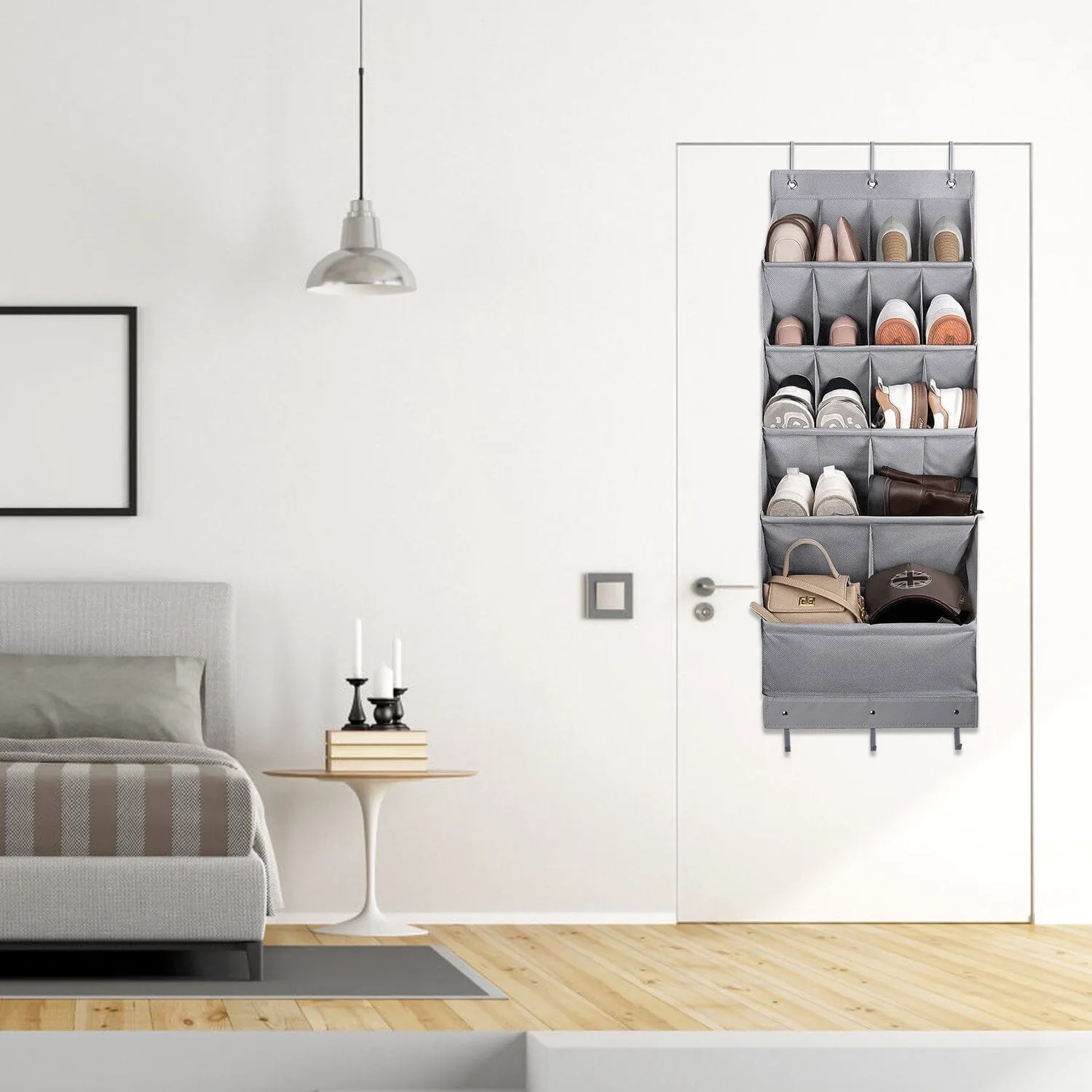 16 Pockets Over The Door Shoe Organizer 5 Tier with 6 Hooks