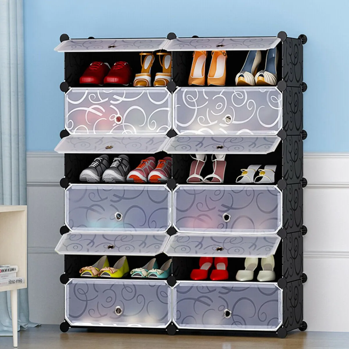 24 Pairs Shoe Rack Organizer with 12-Cube DIY Modular-Black