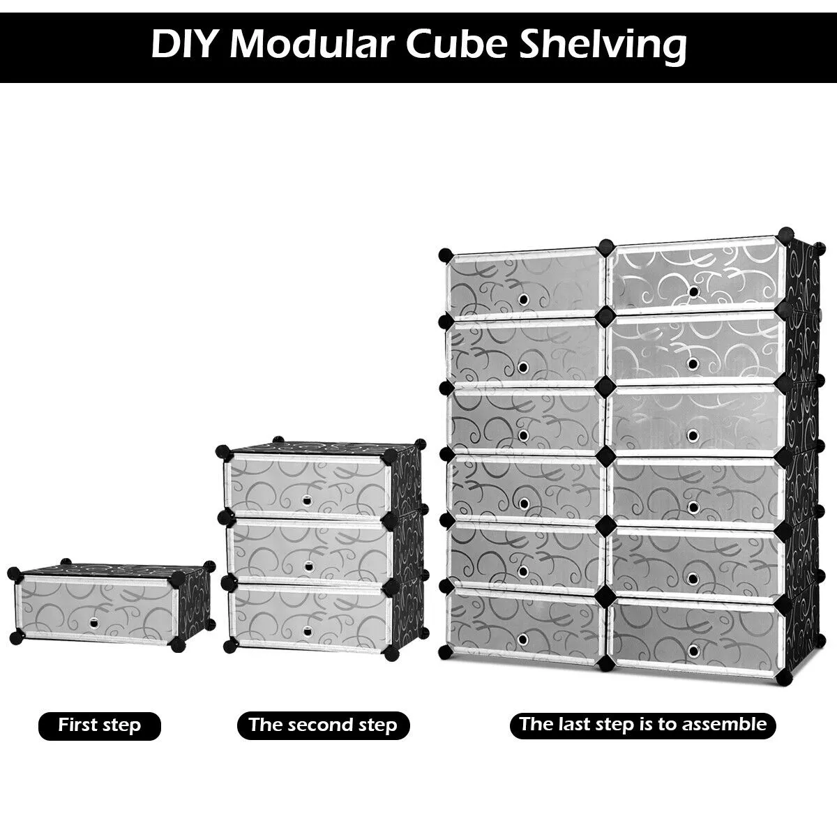 24 Pairs Shoe Rack Organizer with 12-Cube DIY Modular-Black