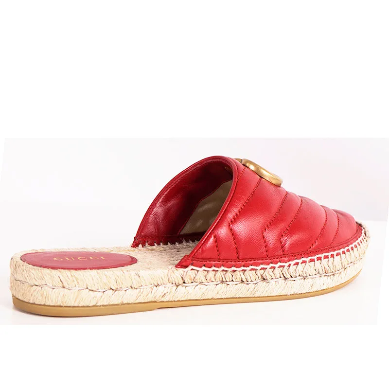 37.5 NEW $650 GUCCI Red Leather Matelassé GG MARMONT Espadrille SUMMER FLATS NIB
