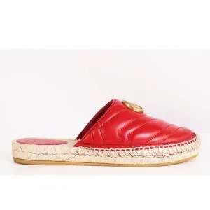 37.5 NEW $650 GUCCI Red Leather Matelassé GG MARMONT Espadrille SUMMER FLATS NIB