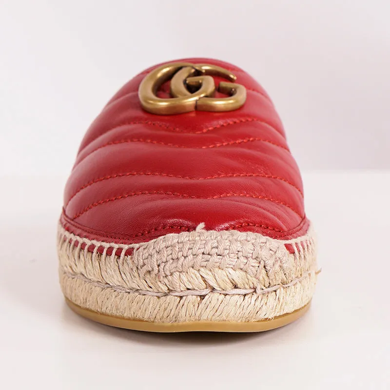 37.5 NEW $650 GUCCI Red Leather Matelassé GG MARMONT Espadrille SUMMER FLATS NIB