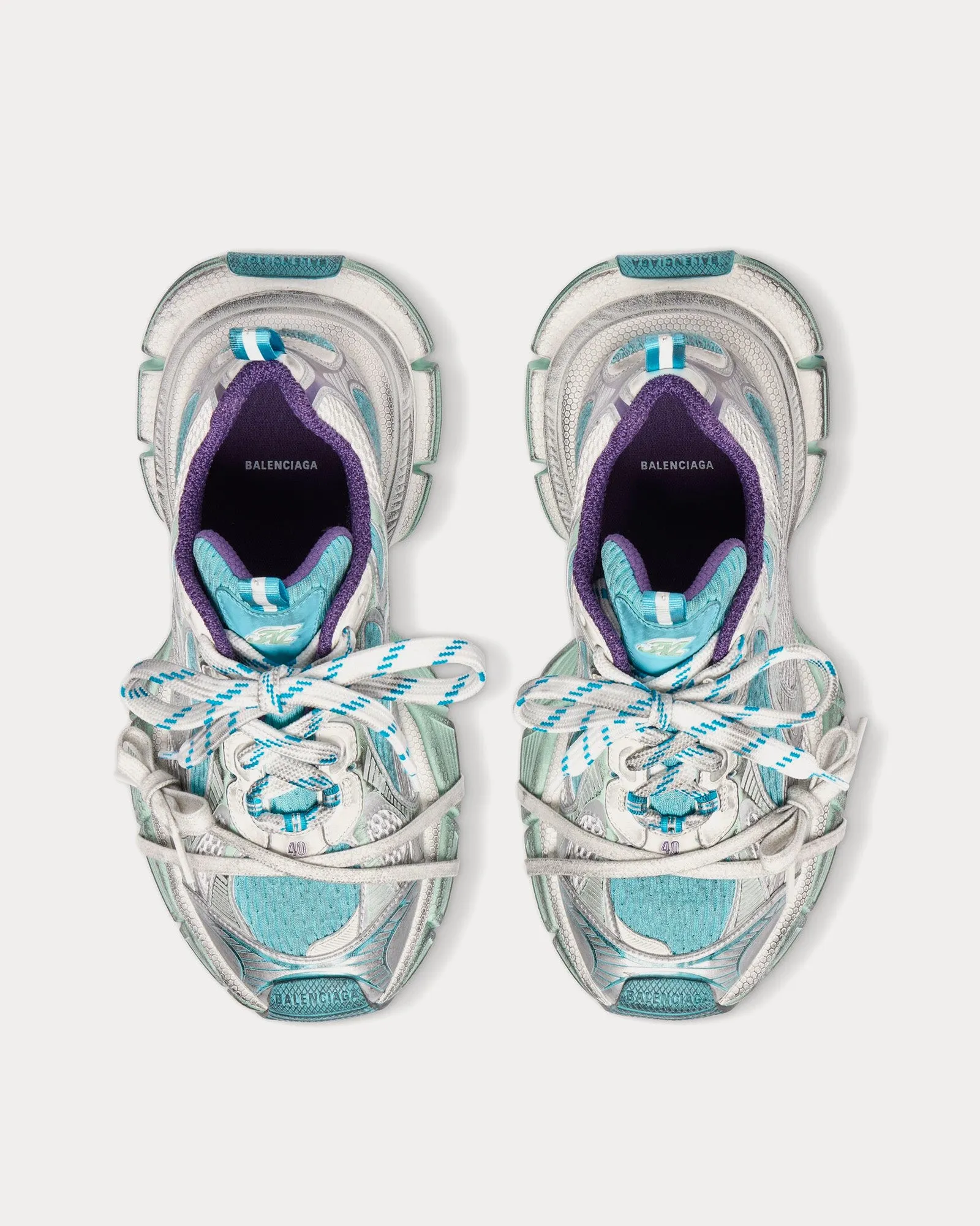 3XL Mesh & Polyurethane Light Blue / White / Purple Low Top Sneakers