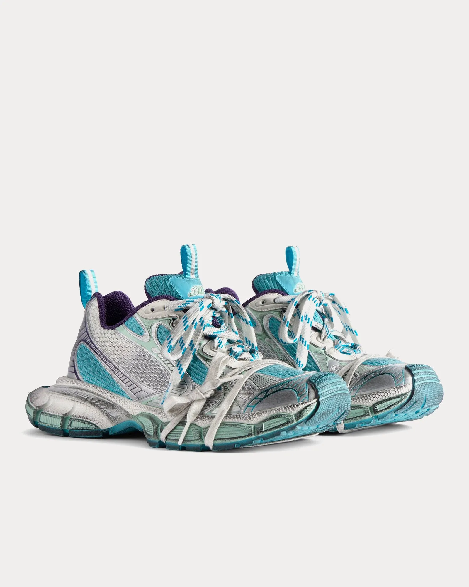 3XL Mesh & Polyurethane Light Blue / White / Purple Low Top Sneakers