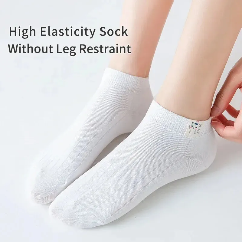8 Pairs of Women's Spring and Summer Four-seasons White Simple Solid
