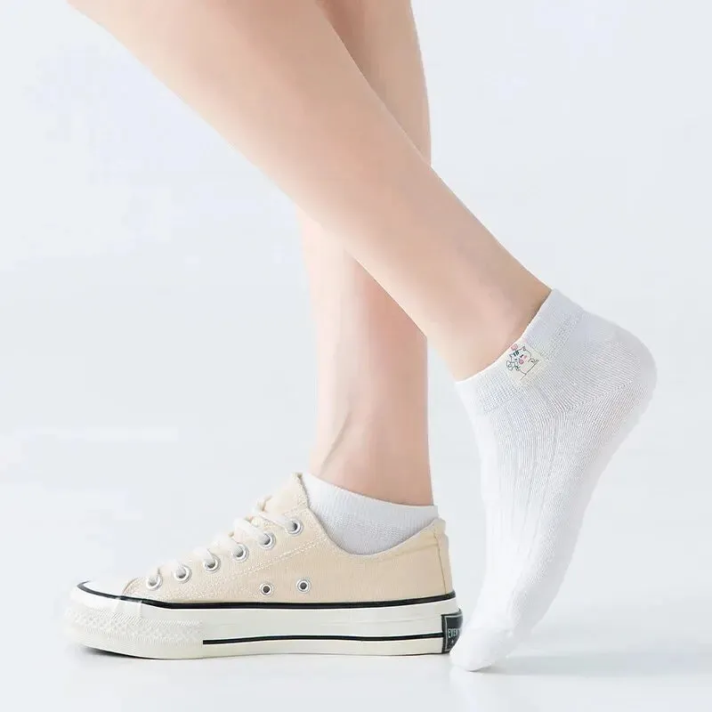 8 Pairs of Women's Spring and Summer Four-seasons White Simple Solid