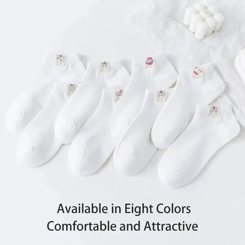 8 Pairs of Women's Spring and Summer Four-seasons White Simple Solid
