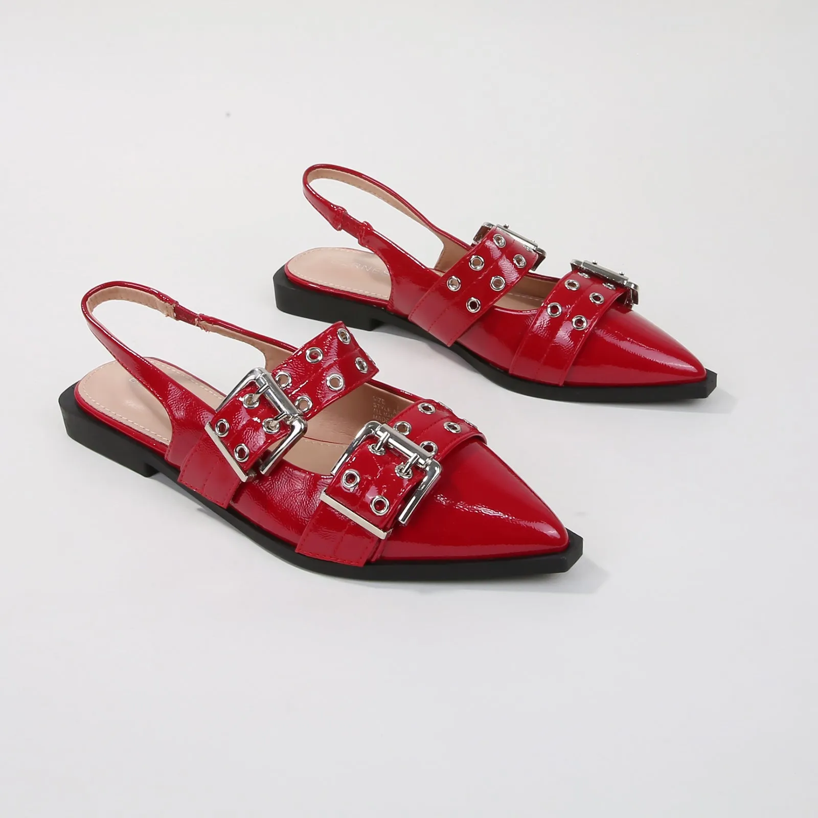 Addison Red Double Buckled Slingback Flats