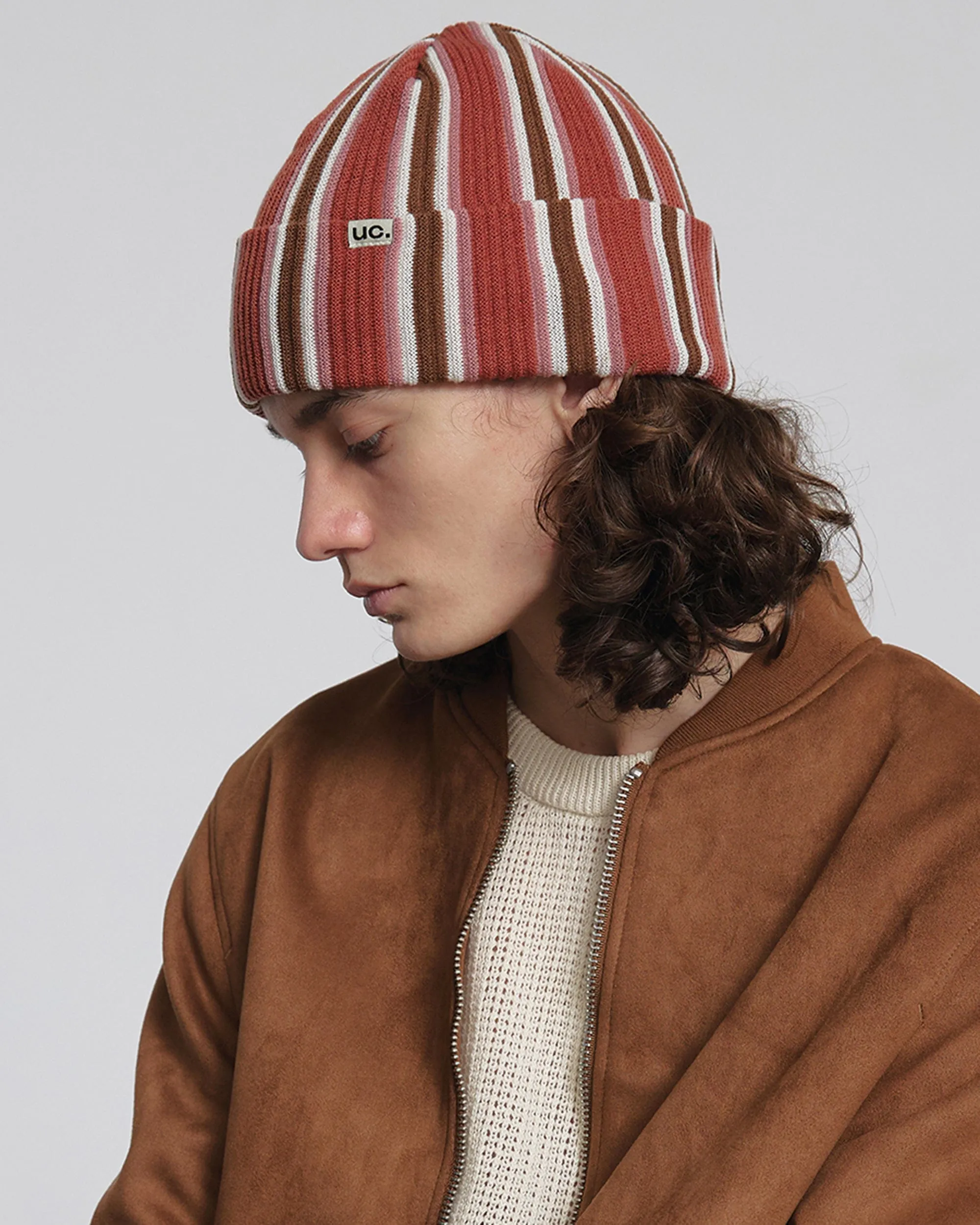 BEANIE / VERTICAL STRIPE / BRICK