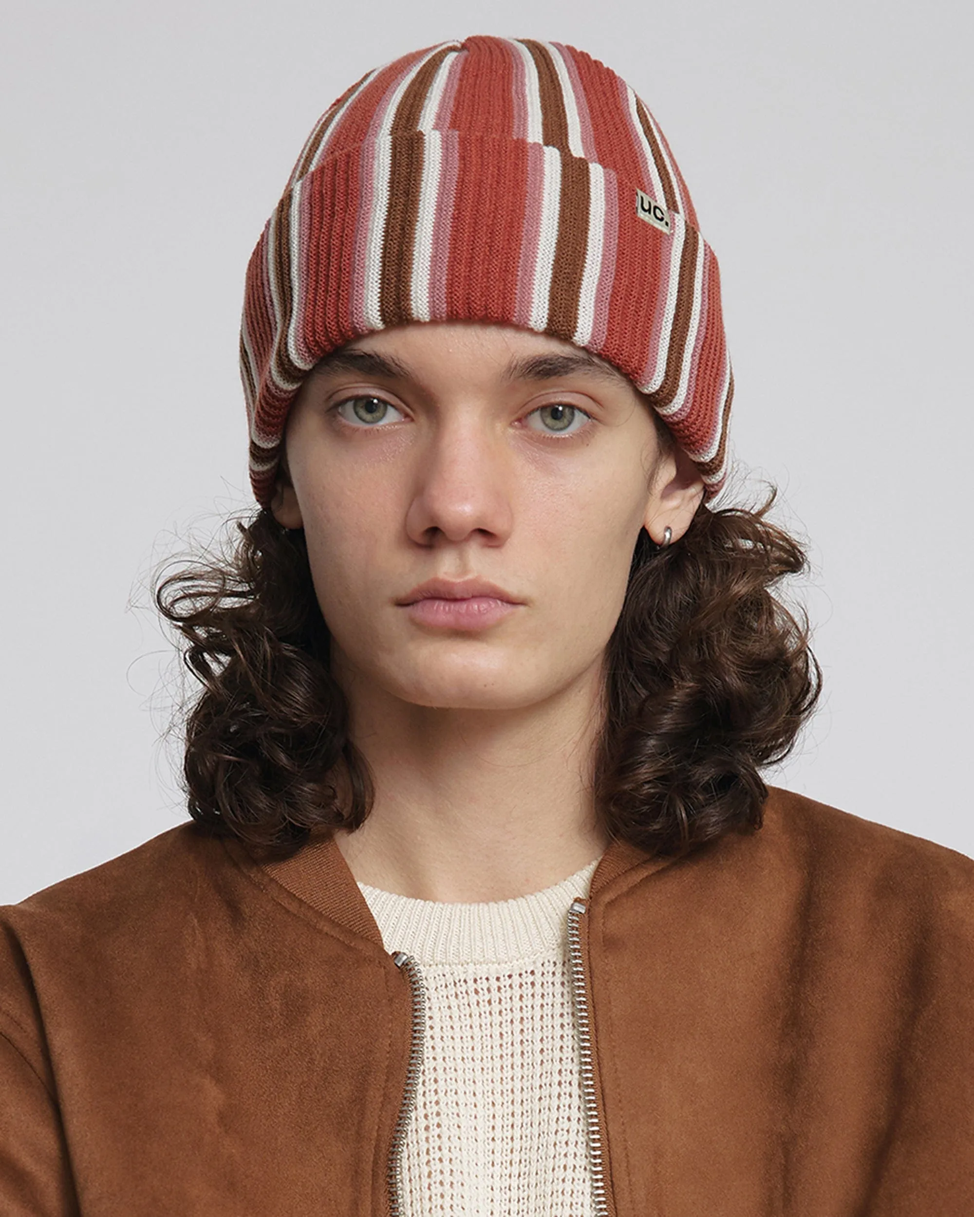 BEANIE / VERTICAL STRIPE / BRICK