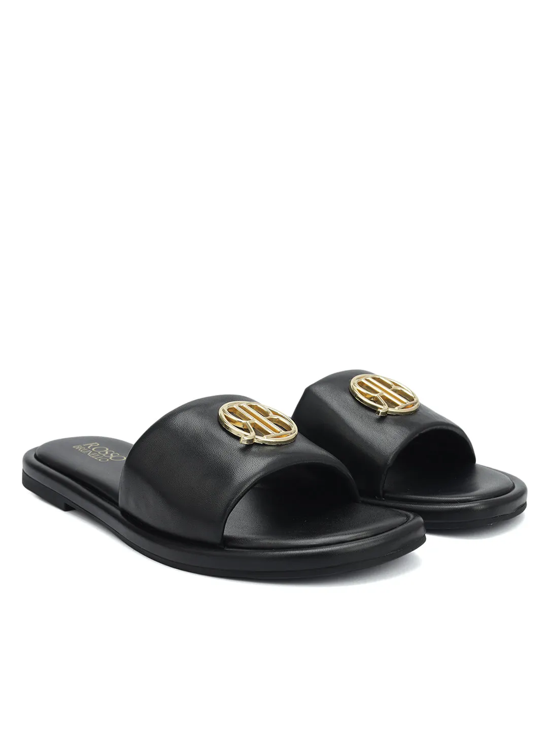 Black Sliders With Logo Buckle