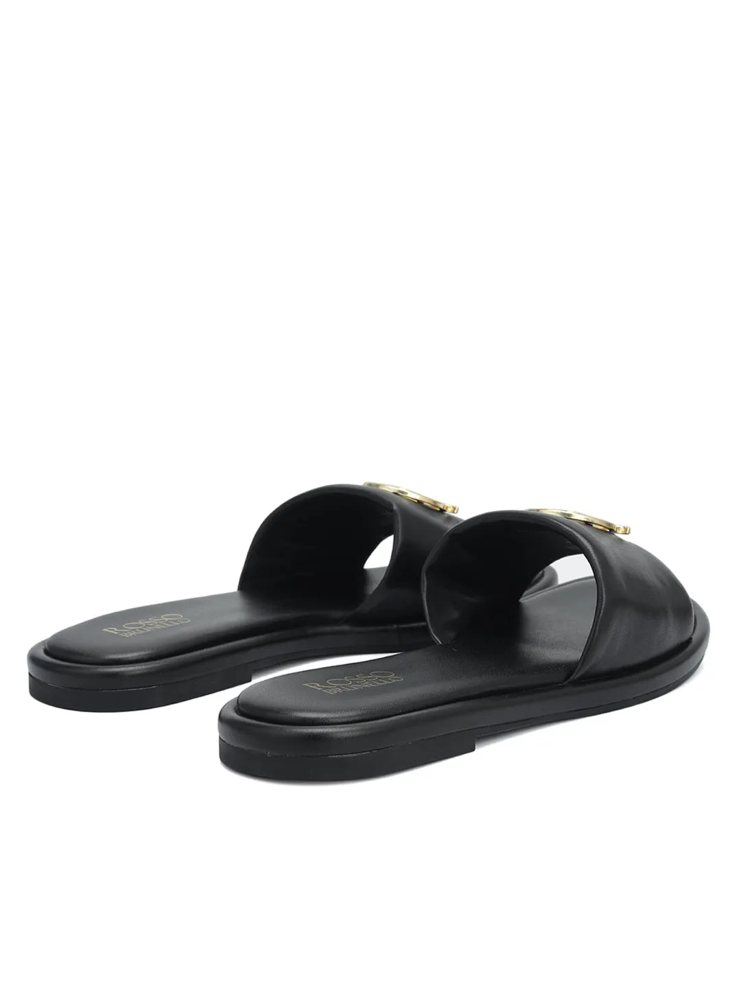 Black Sliders With Logo Buckle