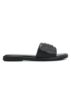 Black Sliders With Logo Buckle
