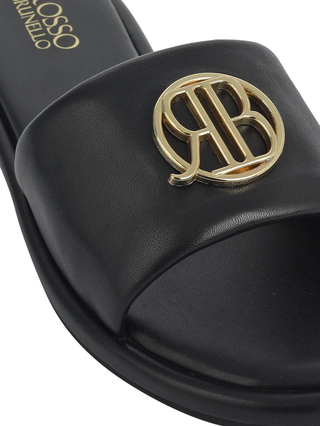Black Sliders With Logo Buckle