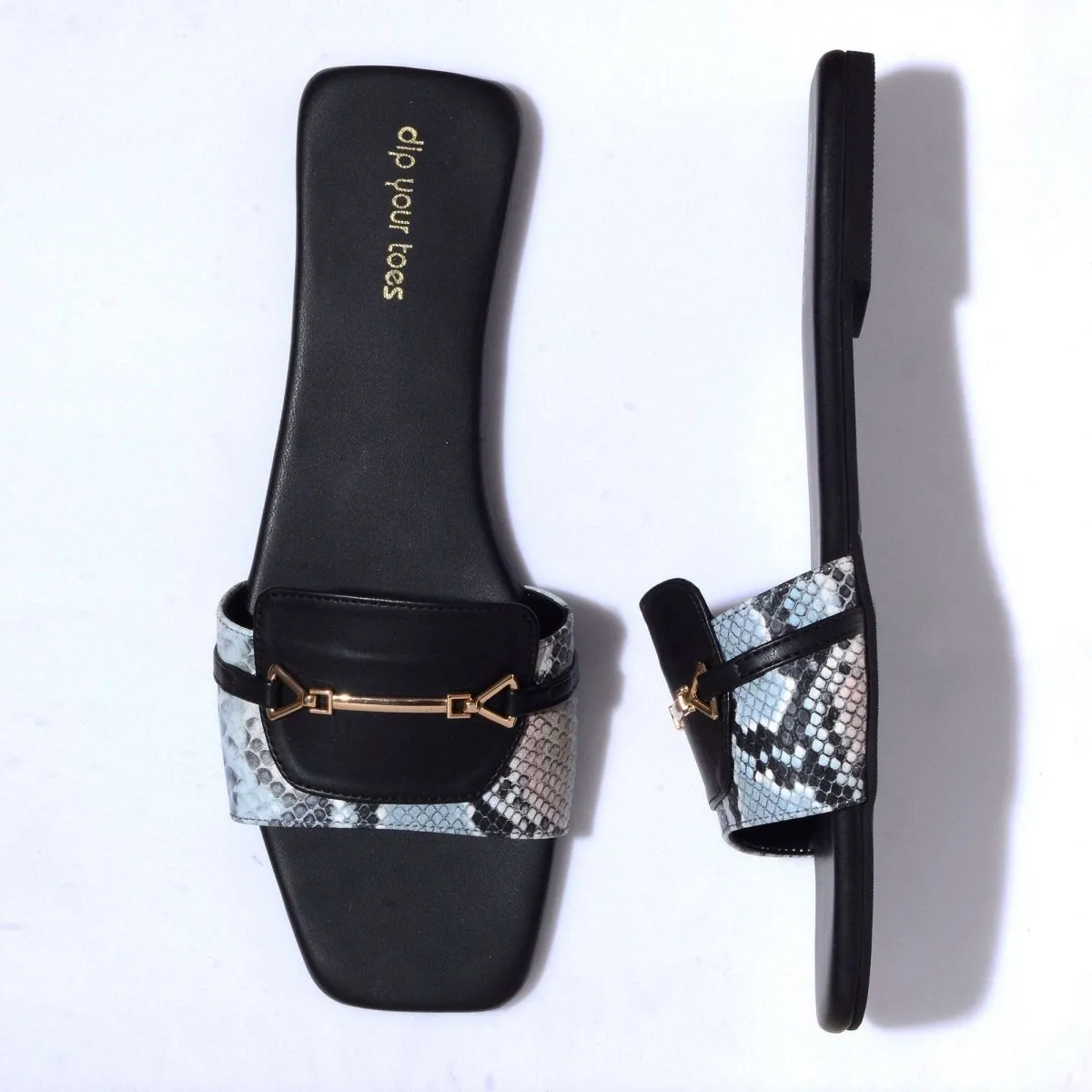 Blue Snake-print Flats