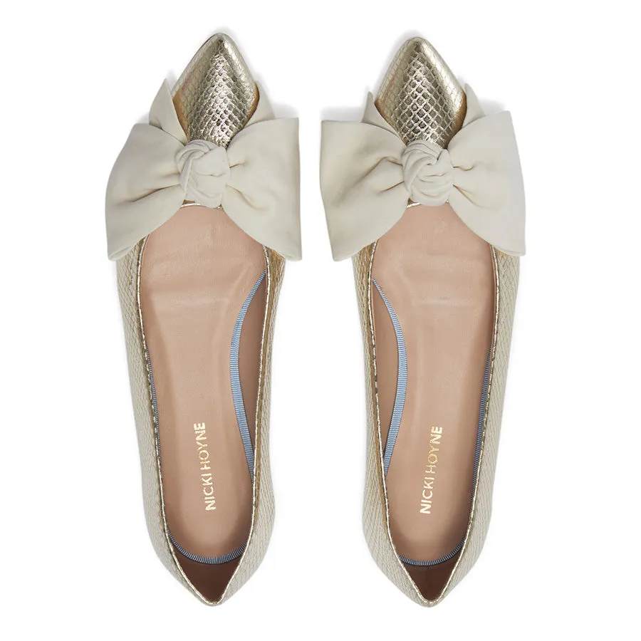Bow Flat - Gold Python/Ivory Suede
