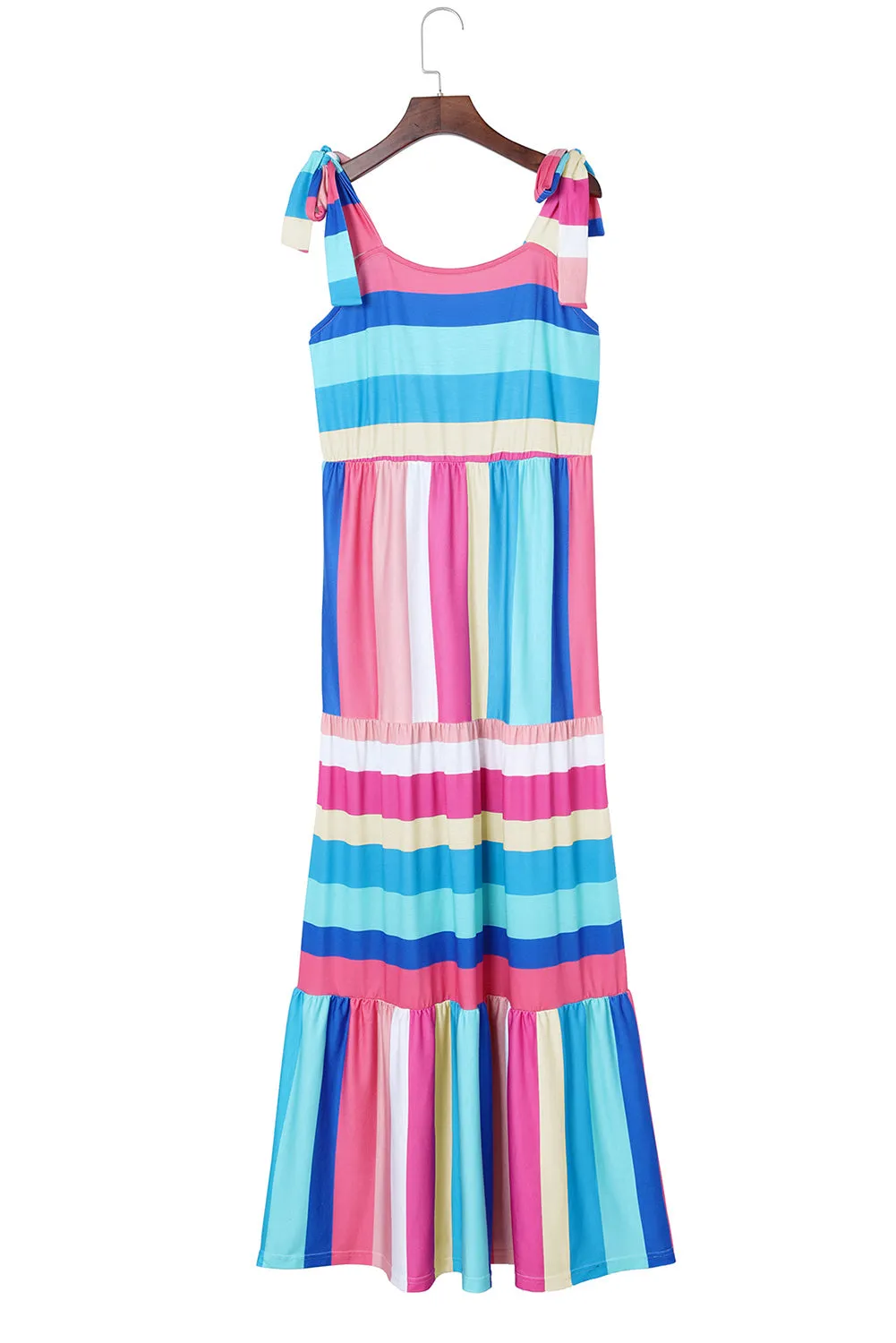 Colorblock Stripe Tiered Maxi Dress