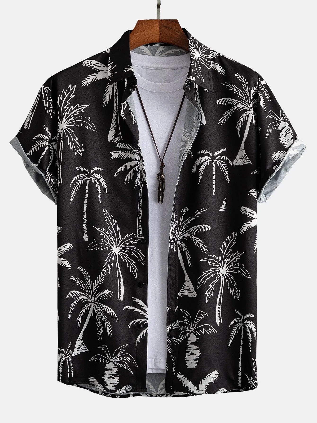 David Palm Tree Print Set  Button-Up Shirt & Swim Shorts