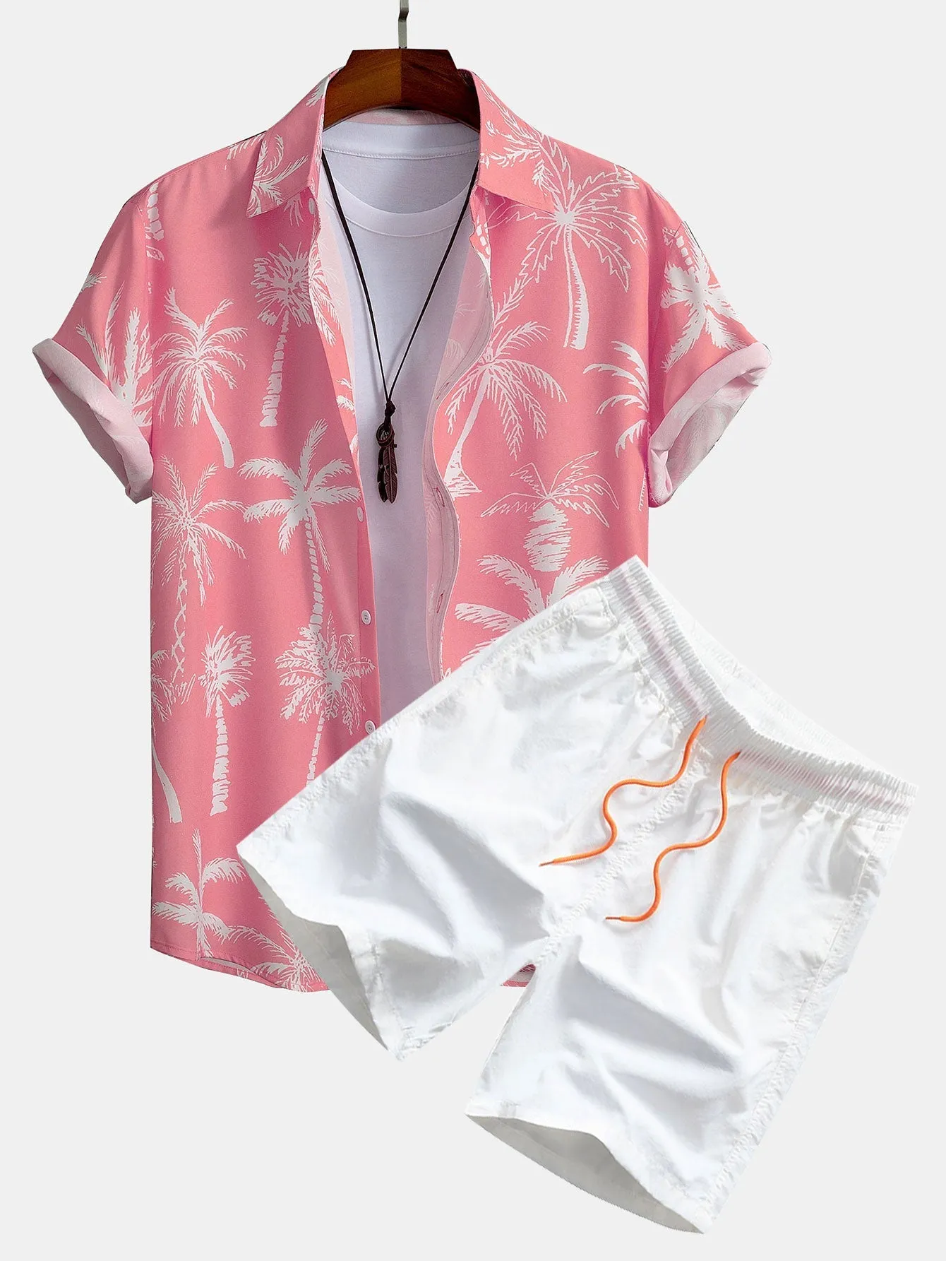 David Palm Tree Print Set  Button-Up Shirt & Swim Shorts