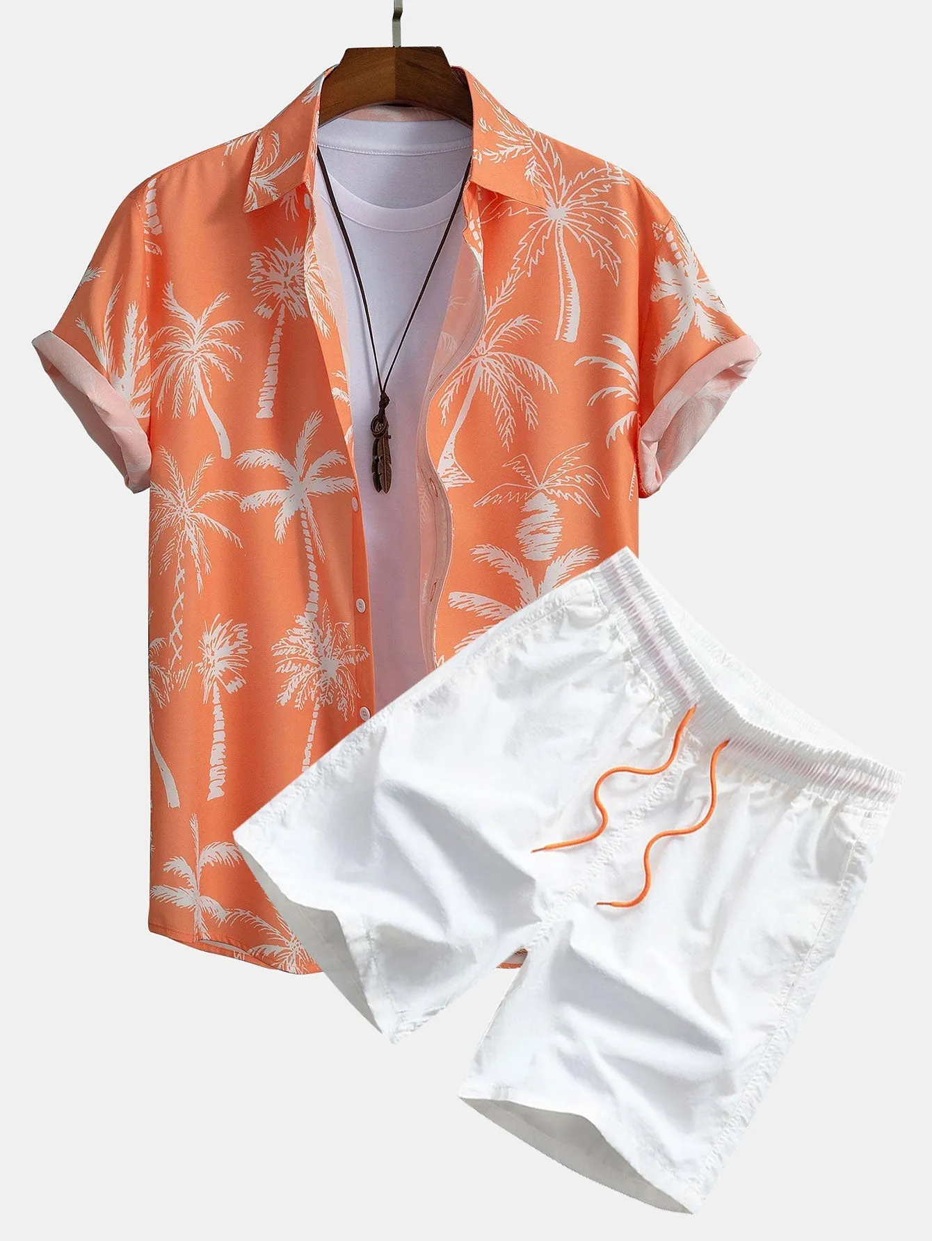 David Palm Tree Print Set  Button-Up Shirt & Swim Shorts