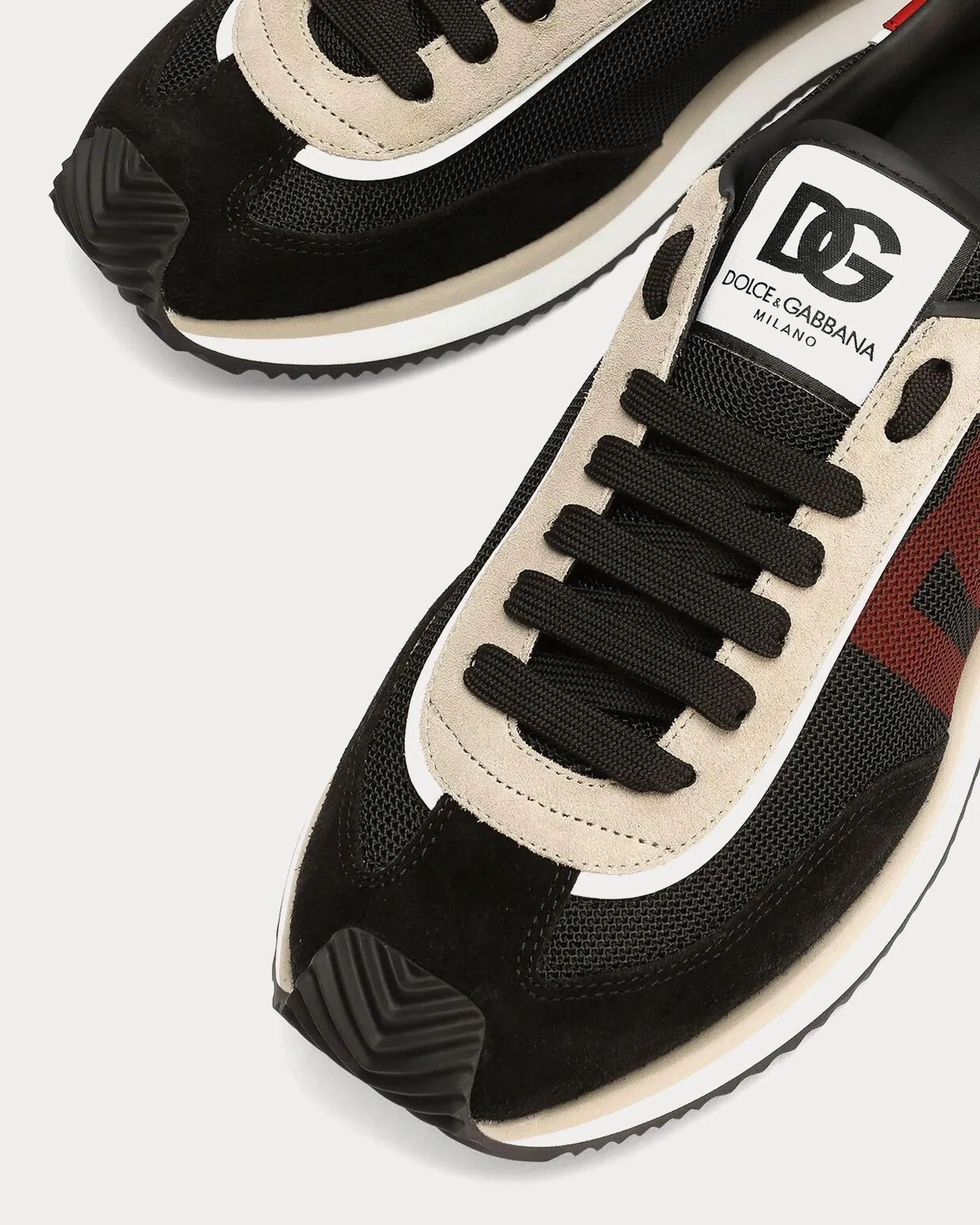 DG Cushion Mixed Material Black / Brown / Red Low Top Sneakers