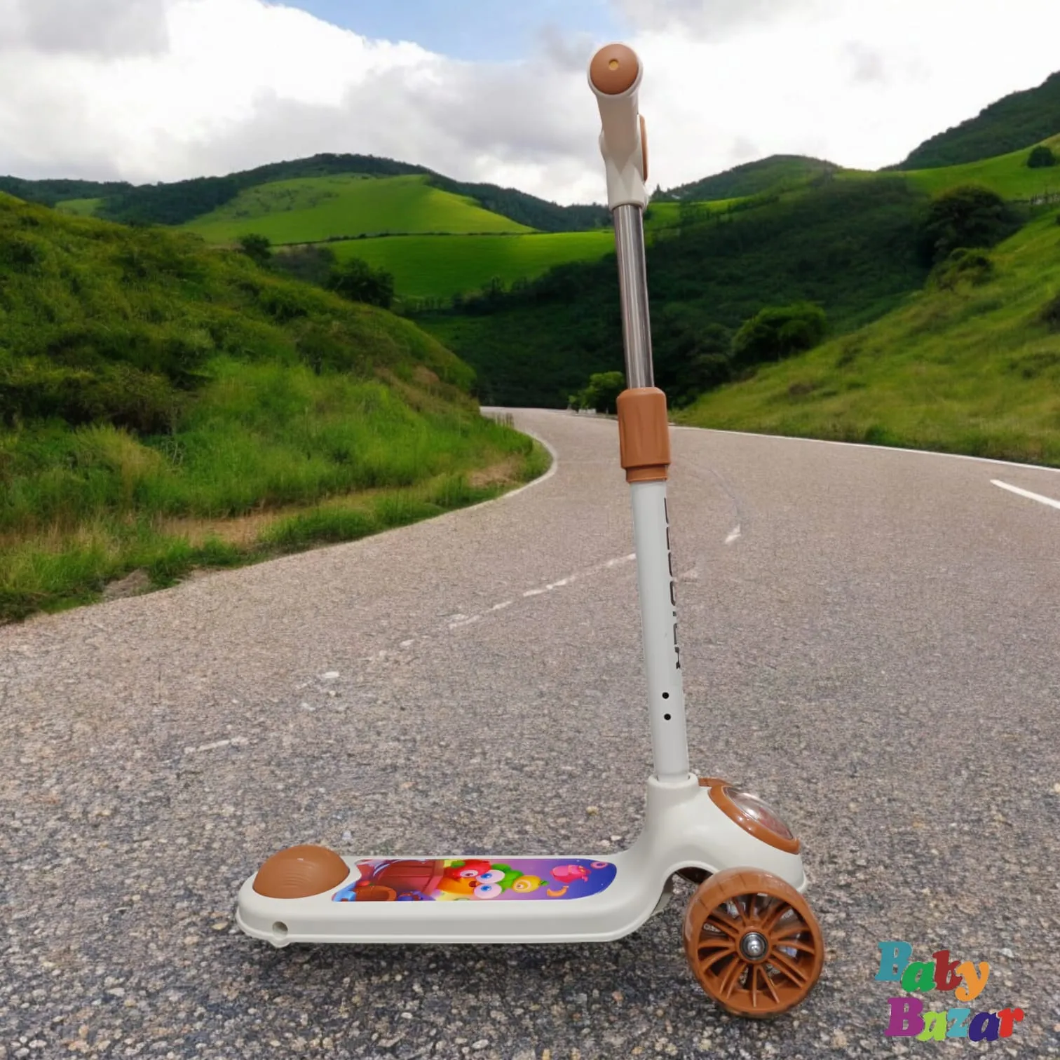 Easy Foldable Kids Scooty with Lights - Bright Brown Color