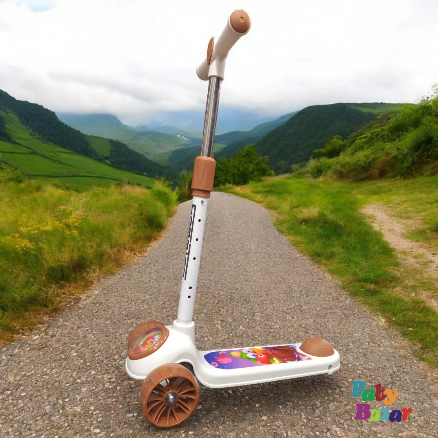 Easy Foldable Kids Scooty with Lights - Bright Brown Color