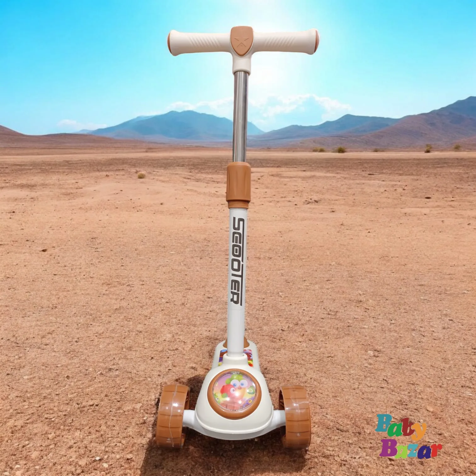 Easy Foldable Kids Scooty with Lights - Bright Brown Color
