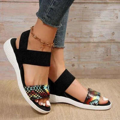 Elastic Strap PU Leather Open Toe Low Heel Sandals