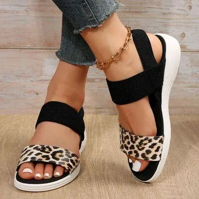 Elastic Strap PU Leather Open Toe Low Heel Sandals