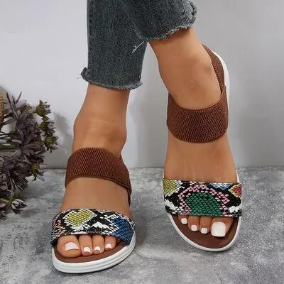Elastic Strap PU Leather Open Toe Low Heel Sandals