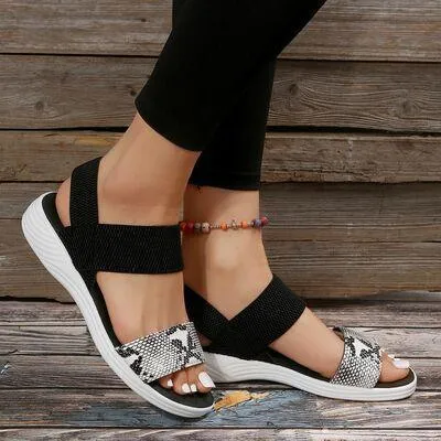 Elastic Strap PU Leather Open Toe Low Heel Sandals