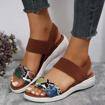 Elastic Strap PU Leather Open Toe Low Heel Sandals