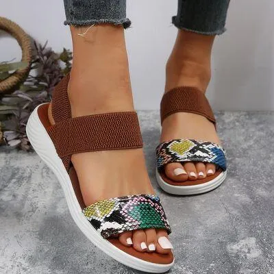 Elastic Strap PU Leather Open Toe Low Heel Sandals