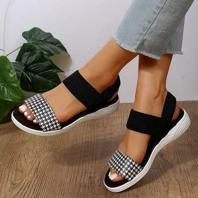 Elastic Strap PU Leather Open Toe Low Heel Sandals