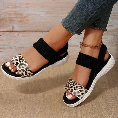 Elastic Strap PU Leather Open Toe Low Heel Sandals