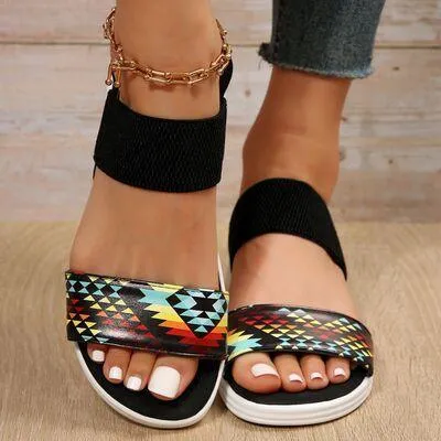 Elastic Strap PU Leather Open Toe Low Heel Sandals