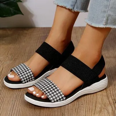 Elastic Strap PU Leather Open Toe Low Heel Sandals