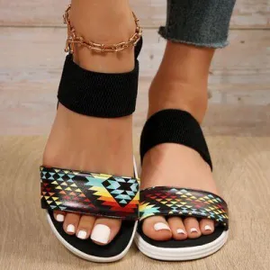 Elastic Strap PU Leather Open Toe Low Heel Sandals
