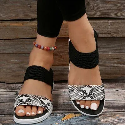 Elastic Strap PU Leather Open Toe Low Heel Sandals