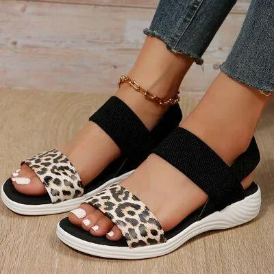 Elastic Strap PU Leather Open Toe Low Heel Sandals