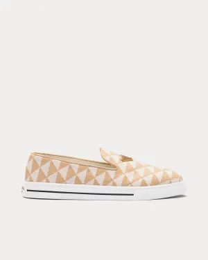 Embroidered Technical Fabric Beige / Chalk White Slip On Sneakers