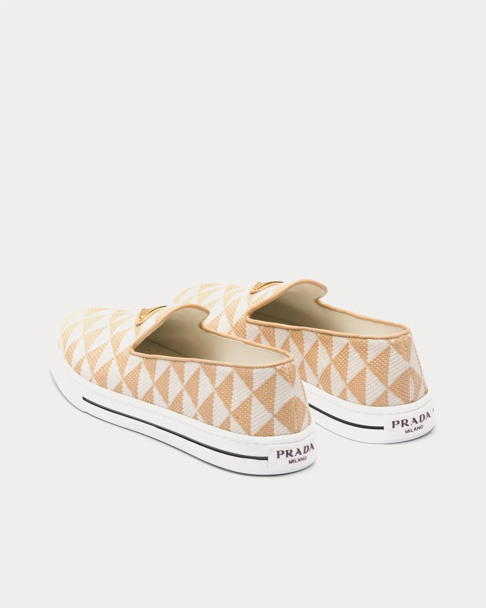 Embroidered Technical Fabric Beige / Chalk White Slip On Sneakers