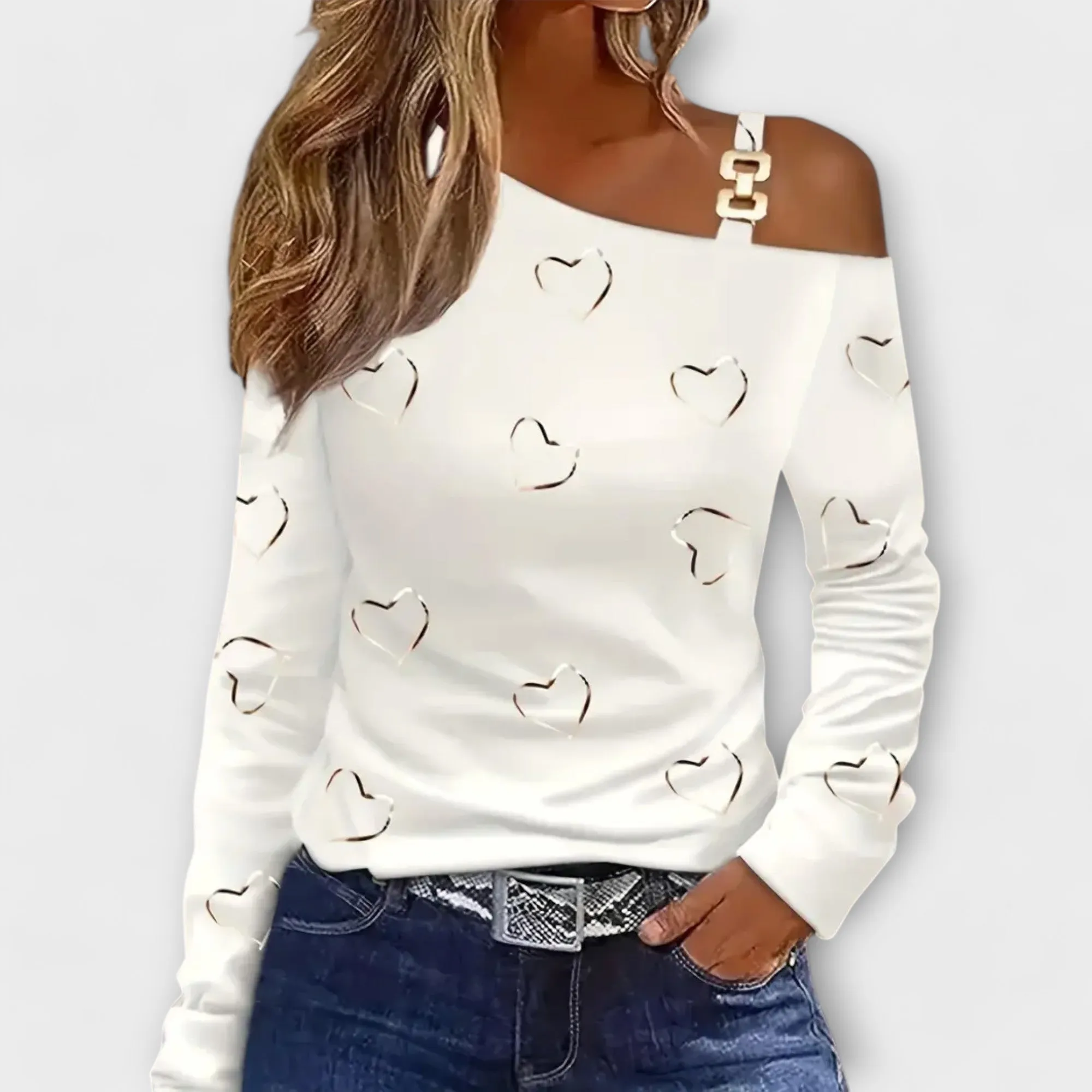 Evelyn Casual Long-Sleeve Top with Heart Print