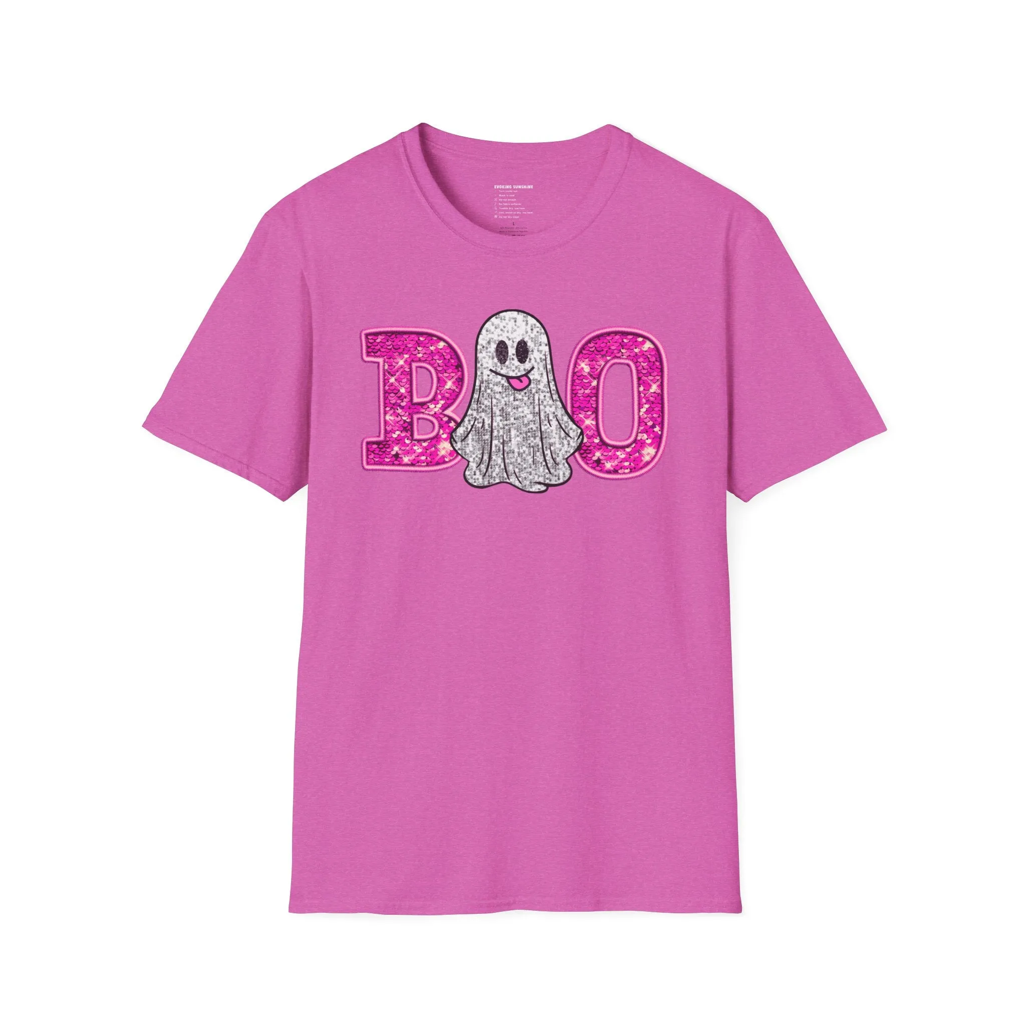 Faux Glitter "BOO" Shirt  Spooky Meets Sparkly! - Unisex Softstyle T-Shirt