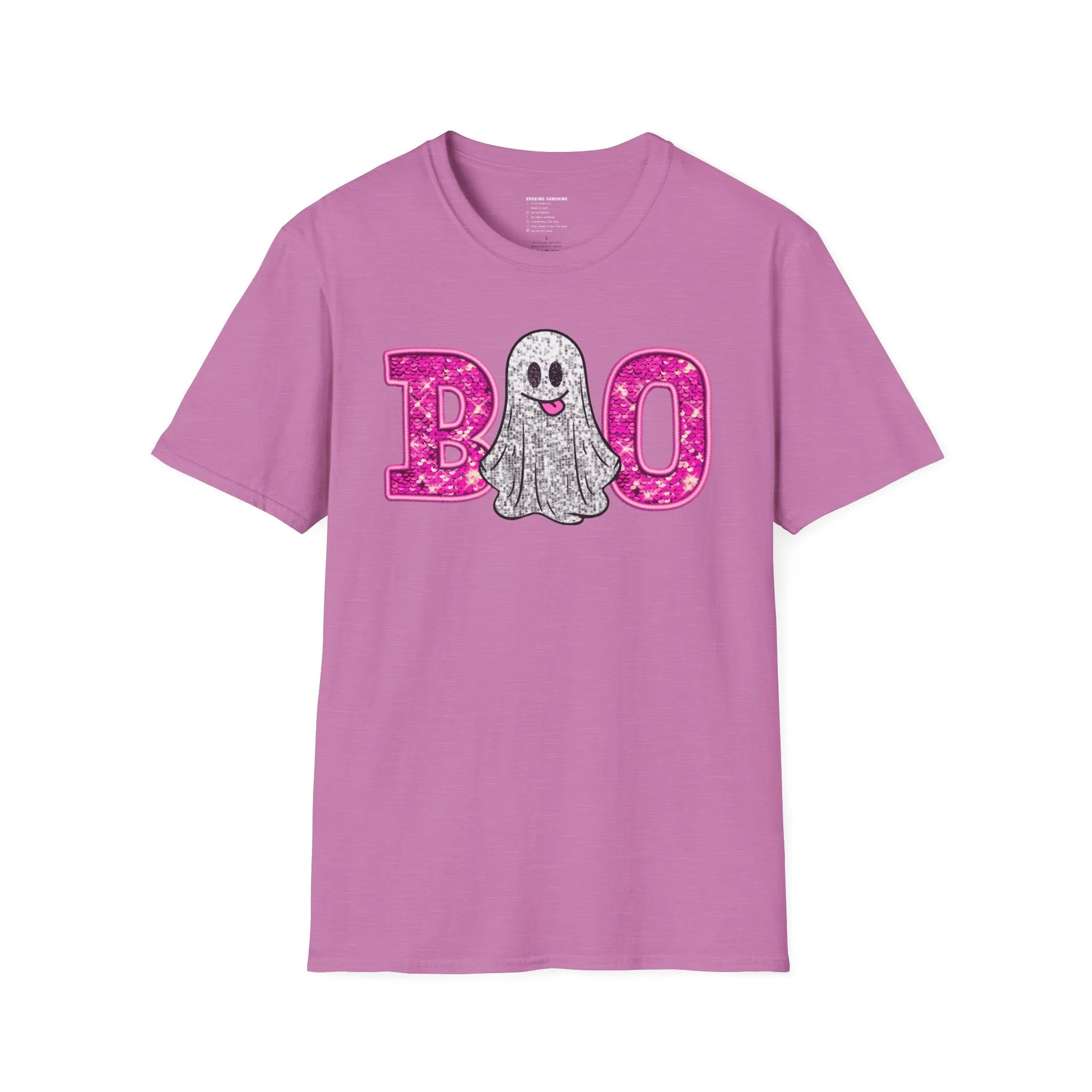 Faux Glitter "BOO" Shirt  Spooky Meets Sparkly! - Unisex Softstyle T-Shirt