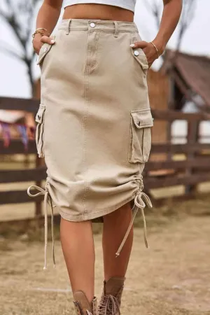Forever Trendy Drawstring Cargo Denim Skirt