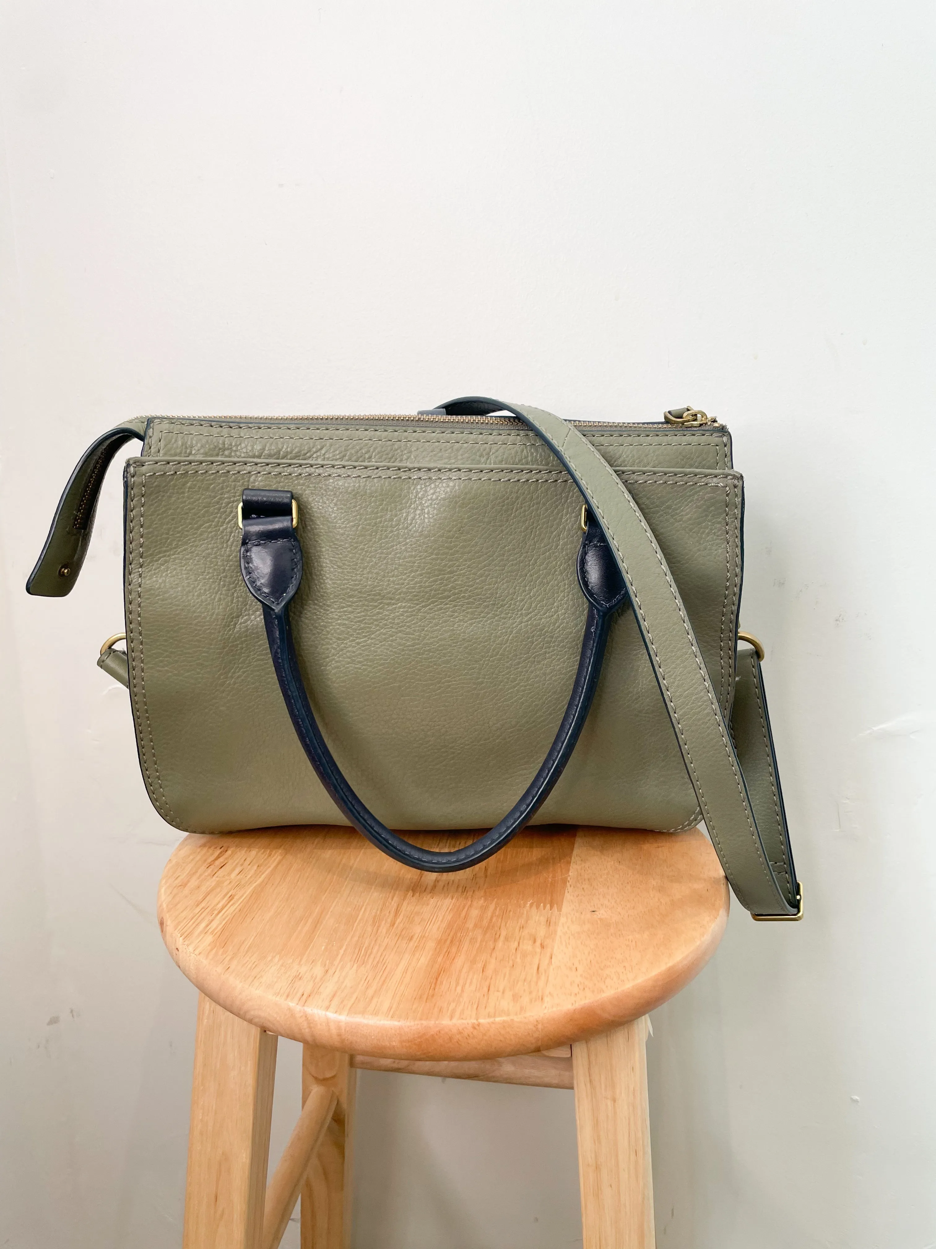 Fossil Olive Green Pebbled Leather Satchel Bag